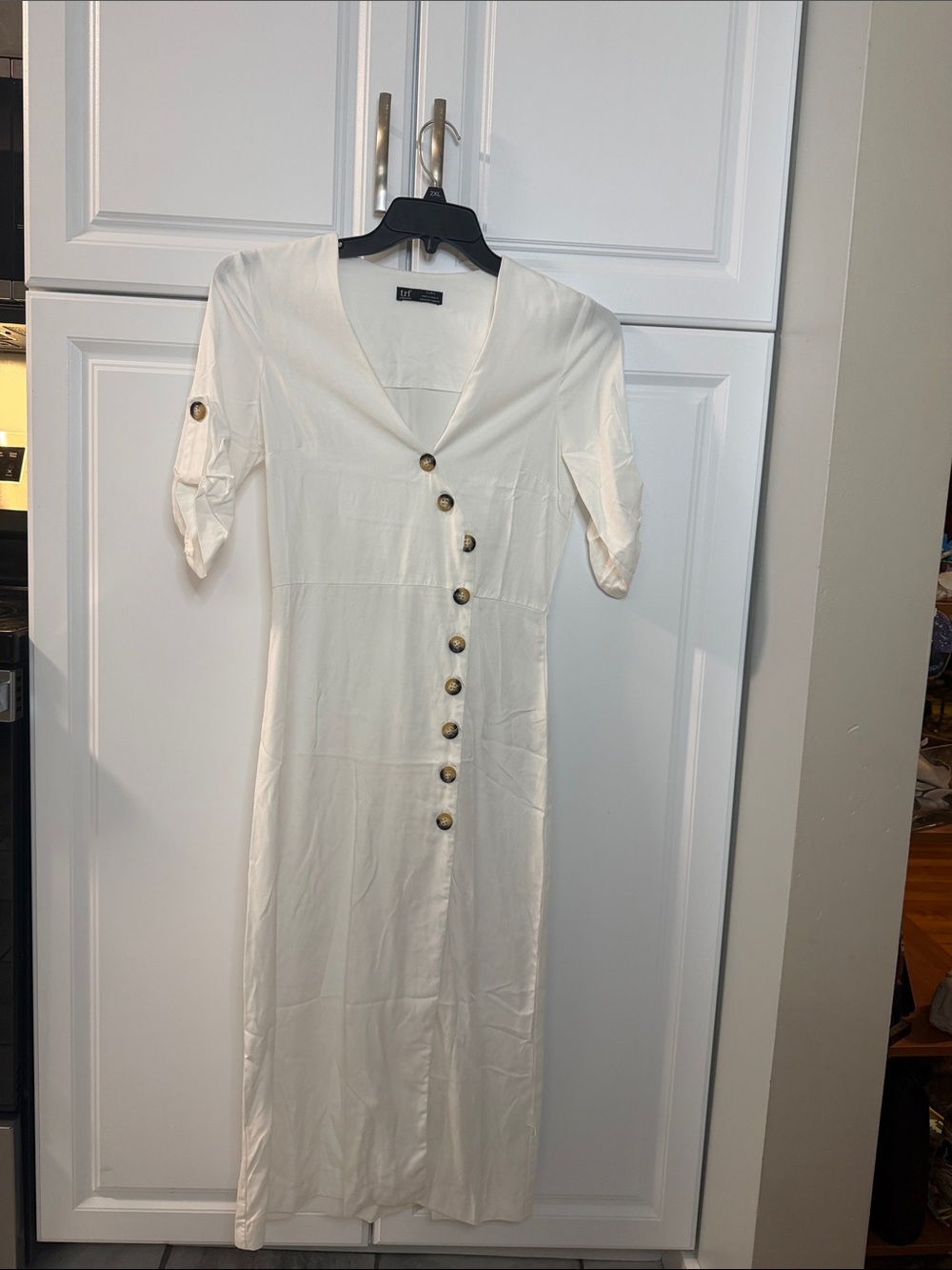 Zara Cream Midi Dress with Asymmetric Button Detail